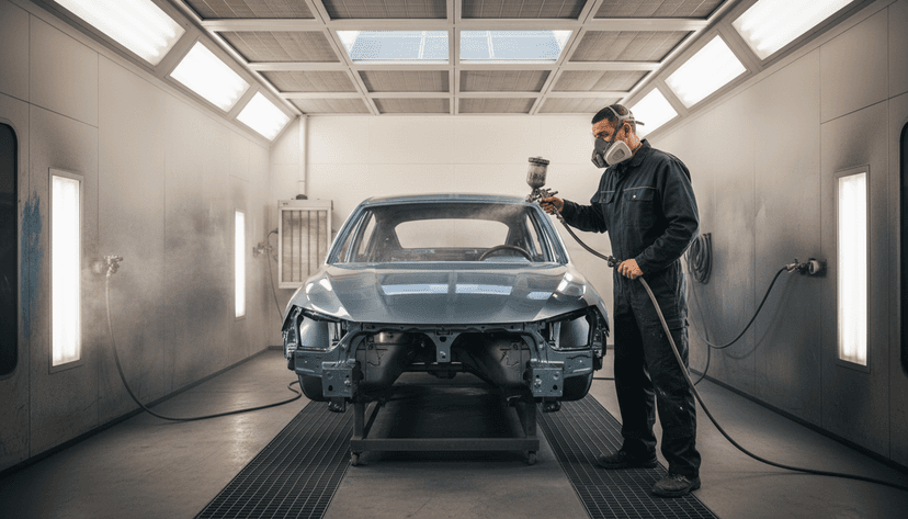 Lackierkabine im Einsatz